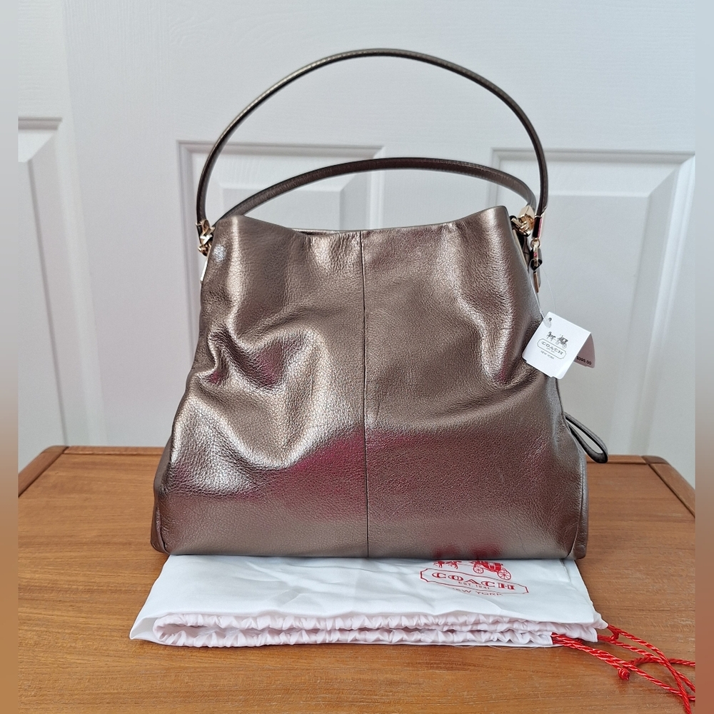 COACH Phoebe Shoulder Bag Metallic Gold Bronze Slouchy Hobo Leather Madison NEW